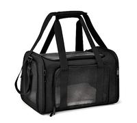 PETCUTE Transportín Perro Gato,Plegable Transpirable Transportín Perro Pequeño con Colchón Suave y Hebilla de Seguridad,Aerolínea Aprobada,Transportador para Gatos, Correa para el Hombro,Negro,M