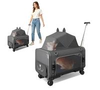PETCUTE Transportín Plegable para Mascotas con Ruedas Extraíbles,Bolsa de Transporte para Perros con Asa Telescópica,Transportador para Perros Pequeños,para Viajes, Senderismo, Camping,Gris Claro