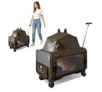 PETCUTE Transportín Plegable para Mascotas con Ruedas Extraíbles,Bolsa de Transporte para Perros con Asa Telescópica,Transportador para Perros Pequeños,para Viajes, Senderismo, Camping,Café