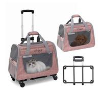 PETCUTE Transportín Plegable para Mascotas,Transportín Perro Pequeño con Ruedas, Transportín para Gatos con Colchón Suave y Hebilla de Seguridad,Viajar en Tren/Automóvil/Restaurante/Avión,Rosa claro