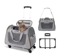PETCUTE Transportín Plegable para Mascotas,Transportín Perro Pequeño con Ruedas, Transportín para Gatos con Colchón Suave y Hebilla de Seguridad,Viajar en Tren/Automóvil/Restaurante/Avión,Gris claro