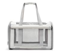 PETCUTE Transportín Porta Mascota Gato Perro 7.5kg, Transportin para Gatos Perro Portátil y Transpirable con Colchón Suave y Cinturón de Seguridad,Aprobada Aerolínea Transportin Gato para Viaje,Beige