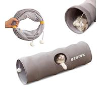 PETCUTE Túnel para Gatos Plegable con Pelota de Juego,Túnel de Juego Tubo para Gato con 1 Agujeros,Juguete para Todos los Gatos Cachorros de Conejo,Tunel Plegable para Mascotas,Gris,S