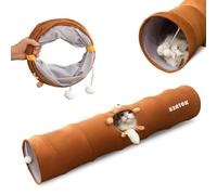 PETCUTE Túnel para Gatos Plegable con Pelota de Juego,Túnel de Juego Tubo para Gato con 1 Agujeros,Juguete para Todos los Gatos Cachorros de Conejo,Tunel Plegable para Mascotas,Marrón,L