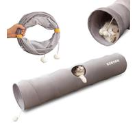 PETCUTE Túnel para Gatos Plegable con Pelota de Juego,Túnel de Juego Tubo para Gato con 1 Agujeros,Juguete para Todos los Gatos Cachorros de Conejo,Tunel Plegable para Mascotas,Gris,L