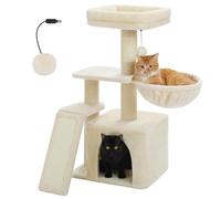 PETEPELA Árbol pequeño para gatos de interior, 32 pulgadas, bonita torre para gatos con rampa rascadora de sisal, hamaca acogedora y percha superior extraíble para gatitos, color beige