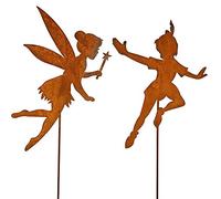 Peter Pan & Tinkerbell - Adorno para jardín (metal oxidado, 110 cm)