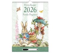 Peter Rabbit - Calendario familiar de pared 2026, planificador mensual grande de 4 columnas con sección de notas de fácil limpieza, bolígrafo y lazo para colgar, diseño de Beatrix Potter