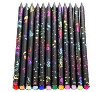 PETERMALLON 12 lápices Blackwood HB con incrustaciones de diamantes de imitación, madera negra natural, lápiz de madera brillante con 3 gomas de borrar, para escribir, dibujar, escuela, suministros de