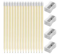 PETERMALLON 50 lápices HB, lápices de madera con goma de borrar, madera natural sin pintar, preafilados, 19 cm de longitud, con 4 sacapuntas, paquete de ahorro, sostenible, lápiz (madera)