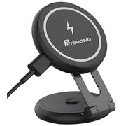PETERONG Cargador Inalámbrico Magnético para Coche Compatibile con MagSafe Carga para Tesla Model 3/Y, Soporte Teléfono Móvil Coche Invisible Plegable 360° Adhesivo para iPhone 16/15/14/13/12(Negro)