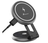 PETERONG Cargador Inalámbrico Magnético para Coche Compatibile con MagSafe Carga para Tesla Model 3/Y, Soporte Teléfono Móvil Coche Invisible Plegable 360° Adhesivo para iPhone 16/15/14/13/12-Gris