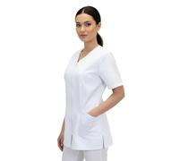 Petersabitidalavoro - Bata de trabajo para mujer con cremallera, color blanco, algodón, para esteticista, peluquera, maestra de guardería, alimentos, Color blanco., XL