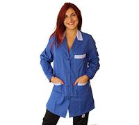 Petersabitidalavoro MAESTRA - Bata de trabajo para guardería de mujer, corta, azul, manga larga, fabricada en Italia, azul royal, Small