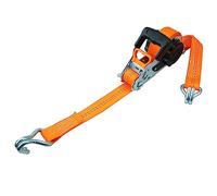 PETEX Correa tensora automática de carraca autoenrollable, 1 Pieza, 5 m x 35 mm, 1000/2000 Dan, Color Naranja, Doble Gancho Puntiagudo