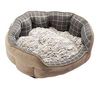 Petface Cama Ovalada de bambú para Perro, tamaño Mediano, Cuadros Grises