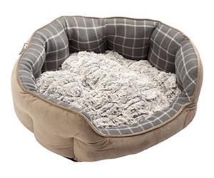 Petface Cama Ovalada de bambú para Perro, tamaño Mediano, Cuadros Grises