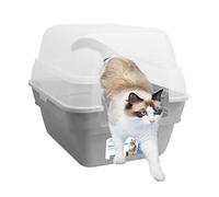 Petfamily Caja de Arena para Gatos, Grande, Plegable, con Capucha y Tapa Transparente, Color Gris