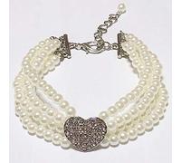PETFAVORITES Collar de Perlas para Perro de 4 Filas - Collar de Boda con Diamantes de imitación Rosa y Colgante de corazón para Perros pequeños y niñas - Chihuahua Yorkie Ropa Accesorios