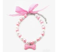 PETFAVORITESâÂ„¢ Couture Designer Fancy Diamond Pet Cat Dog Necklace Jewelry with Bling Pearls Rhinestones Bone Charm for Pets Cats Small Dogs Female Puppy Chihuahua Yorkie Girl Costume Outfits, Pink and White, Adjustable and Handmade (Pink, Neck Size: 12) by PetFavorites