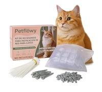 Petflowy Kit de Fijación Red para Gatos Terraza con y Sin Taladro. Pack 50 Ganchos Adhesivos, 50 Bridas, 25 Tacos y 25 Ganchos Metálicos. Red para Gatos Terraza. Clips Anti UV. Red Gatos Terraza