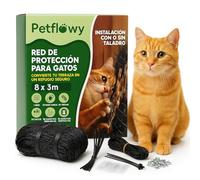 Petflowy Red para Gatos Terraza Reforzada con Acero 8 x 3 m. con o SIN Taladro. Kit de Instalación Incluido Red para Gatos Ventanas y Balcones