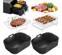 PETHREE Molde Silicona Freidora de Aire, 4 Piezas Accesorios Freidora de Aire para Ninja AF300EU AF400EU Freidoras de Aire de Doble Zona 7.6l-9.5l, Reutilizable Molde Silicona Air Fryer con Rejilla