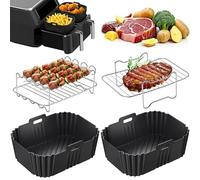 PETHREE Molde Silicona Freidora de Aire, 4 Piezas Accesorios Freidora de Aire para Ninja AF300EU AF400EU Freidoras de Aire de Doble Zona 7.6l-9.5l, Reutilizable Molde Silicona Air Fryer con Rejilla