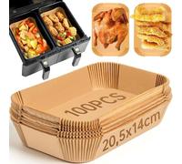 PETHREE Papel Freidora Aire 100 Piezas, 20,5x14cm BPA Free Rectangular Engrosado Papel Air Fryer Compatible con Cecotec Ninja Cookwise, Accesorios para Freidora sin Aceite de 7,6 a 10 Litros