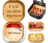 PETHREE Papel Freidora Aire 2-4,5L, 100 Piezas 16,5-20cm Sin BPA Papel Engrosado Air Fryer Cuadrado, Accesorios Moldes Antigrasa Antiadherente Baking Paper de Horno - Espesor de 100μm
