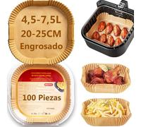 PETHREE Papel Freidora Aire 4,5-7,5L XXL, 100 Piezas 20-25cm Sin BPA Papel Engrosado Air Fryer Cuadrado, Accesorios Moldes Antigrasa Antiadherente Baking Paper de Horno - Espesor de 100μm