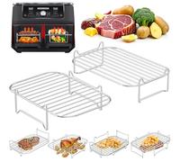 PETHREE Rejilla Freidora, Accesorios Freidora de Aire, 2 Piezas 304 de Acero Inoxidable Multiusos Doble Accesorios Airfryer para Ninja AF400EU AF300EU Dual Zone Air Fryer 7,6L-10L