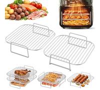 PETHREE Rejilla Freidora Aire, 2Pcs Accesorios Airfryer Apilable, Acero Inoxidable 304 Air Fryer Rack para Cosori 5,7/6/6,2/6,4L, Ninja 5,7/6,2L, Cecotec 5,5/6/6,5/8,5L, Moulinex 5L, Philips 2000 6,2L