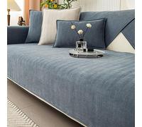 Funny Fuzzy Sofa Cover, Herringbone Chenille Fabric Furniture Protector Sofa Cover, Cosy Solid Colour Non-Slip Couch Cover (Grayish Blue,110 * 240cm)