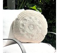 PETIT ALO Funda de Cojín Redondo Beige Bordado Ganchillo 40 cm Cojín sin Relleno Decorativo Circular para Habitación Salón o Jardín Cojín Ibicenco
