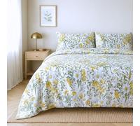 PETIT ALO Juego de Funda Nórdica Estampado Flores 100% Algodón Blanco y Amarrillo - Funda Nórdica para Cama de 90, 135 y 150 - Funda para Edredón Estampada 2 o 3 Piezas (135CM)