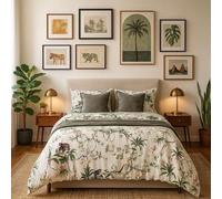 PETIT ALO Juego de Funda Nórdica Estampado Tropical 100% Algodón, Suave- Funda Nórdica para Cama de 90, Cama de 135 y Cama 150 (Cama 90)