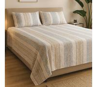 PETIT ALO Juego de Sábanas 100% Algodón - Estampado de Rayas Étnico- 3 o 4 Piezas: Bajera Ajustable, Encimera y Funda de Almohada - Cama 90, 135, 150 cm - Suaves, Frescas y Transpirables (150CM)