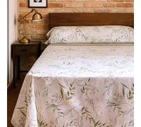 PETIT ALO Juego de Sábanas 100% Algodón Orgánico - Estampado Natural de Hojas - 3 o 4 Piezas: Encimera, Bajera Ajustable y 1-2 Fundas de Almohada - Sábanas Transpirables y Suaves (150CM)