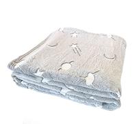 PETIT ALO Manta Grande Polar Coralina Infantil Brilla en la Oscuridad | Colcha Suave y Calentita | Cubrecama Glow In The Dark Estrellas Planetas Luna 160x220 CM Gris