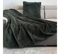 PETIT ALO Mantas para Sofá y Cama De Pelo Corto para Invierno 130cm x 170cm | Plaid Suave y Calentito Imitación Piel | Colcha Pequeña Auxiliar Verde Bosque Dos Texturas