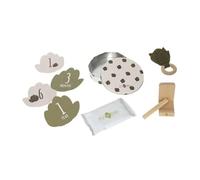 Petit Artichaut Juego de regalo de nacimiento para bebé - Kit de recuerdo para recién nacidos con caja de arcilla para huellas de manos y huellas, juguete de sonajero suave, tarjetas mensuales, juego