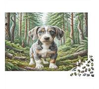 Petit Basset Griffon Vend茅en 1000 Pieces for Adults Gifts Merle Puppy in Forest Path Challenging & Brainteasing Home Activity 52x38cm/1000pcs