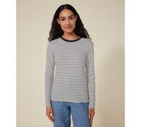PETIT BATEAU Camiseta Iconique de manga larga, de canalé a rayas. Color Crudo/Azul Marino