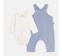 PETIT BATEAU Conjunto de peto y body de felpa, con motivo de anclas. Color Azul + Crudo