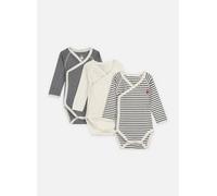 Petit Bateau Lot de 3 bodies Croisés Manches Longues Marinière 6M Blanco