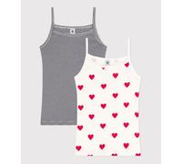 PETIT BATEAU Lote de 2 camisetas de tirantes. Color Estampado corazones + rayado marino/crudo