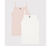 PETIT BATEAU Lote de 2 camisetas de tirantes finos de algodón. Color Rosa + Blanco