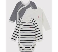PETIT BATEAU Lote de 3 bodies abertura lateral. Color Blanco + Azul