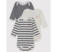 PETIT BATEAU Lote de 3 bodies. Color blanco con rayas azules